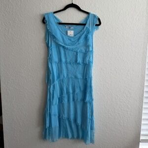 NWT Gigi Moda Dress Blue Sz S/M? Fringe Silk Viscose Resort Packable Italy Party